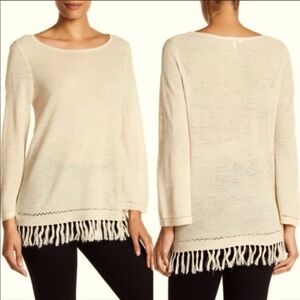 Joie Annalie Cream Fringed Sweater Women’s Size Medium Boatneck Linen Wool Blend